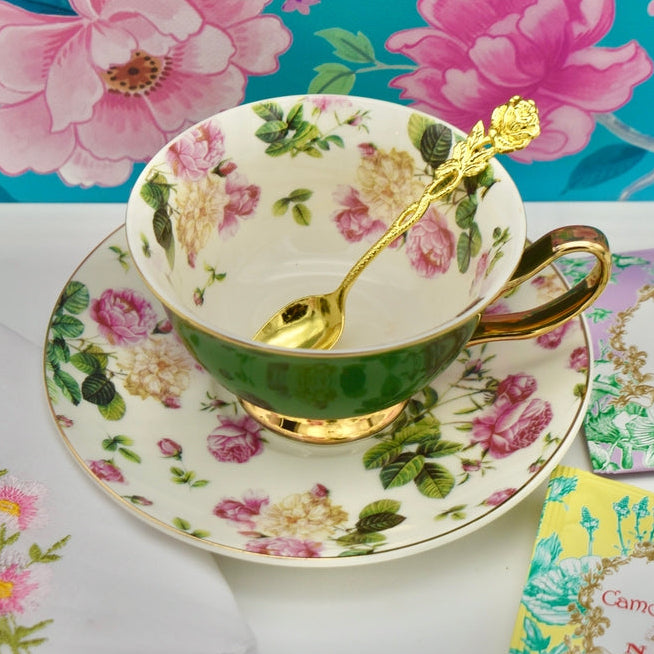 Teacup and Saucer -- Country Garden Green