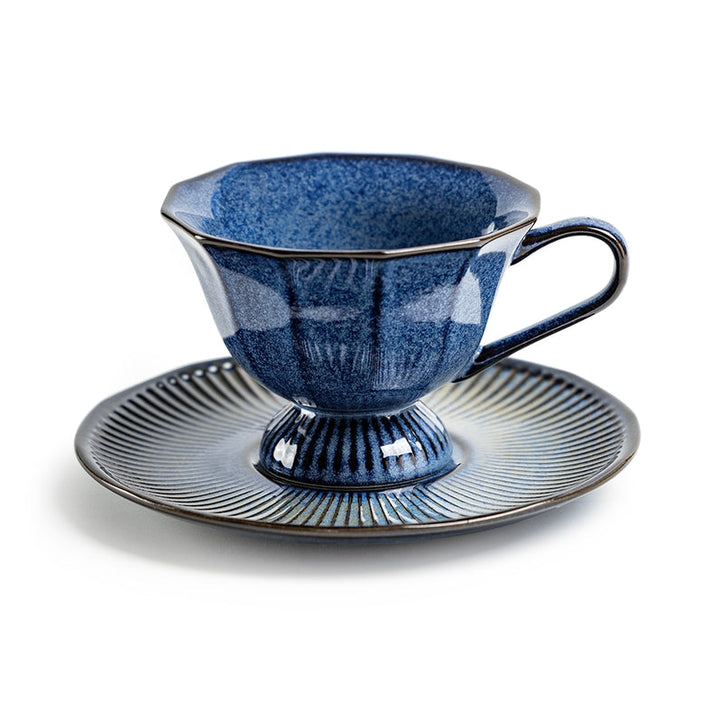 Sapphire Serenity Reactive Glaze Porcelain Cup and Saucer